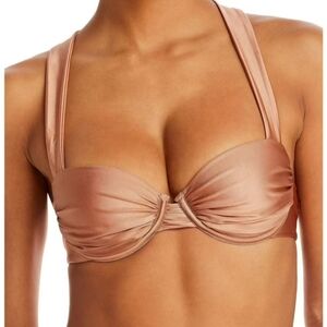 Aqua Swim Women's Ruched Underwire Bikini Top Brown XS